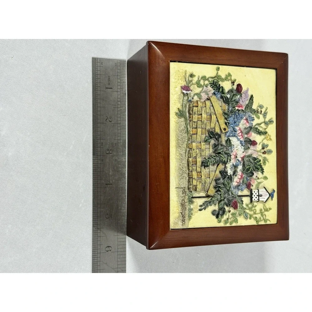 Vintage 3D Wooden Jewelry Box‎ with 3D Floral Basket Design - Richter